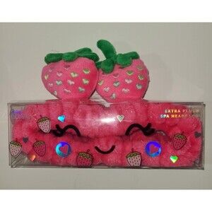 Wide Plush Elastic Strawberry Headband Stretch Makeup Yoga Washing Face NEW NIB